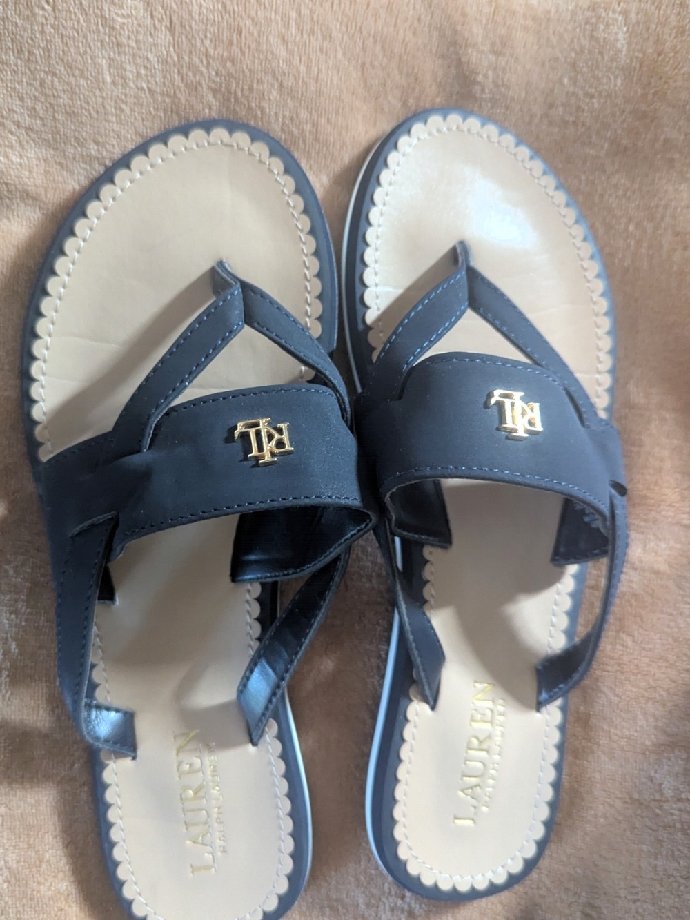 Ralph Lauren Navy Gold-Accent Toe-Post Sandals